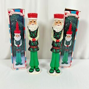 Set of 2 VTG '95 Hermitage Pottery Candle Holder Handpainted Santa Claus w Boxes